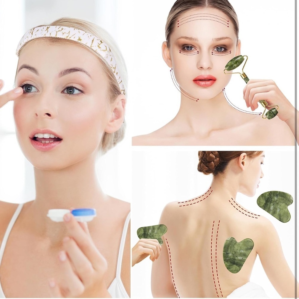 3pc Carved Jade Facial Roller Ball Set AND Jade Gua Sha Massage Set, Bea…​​​ - Picture 7 of 9